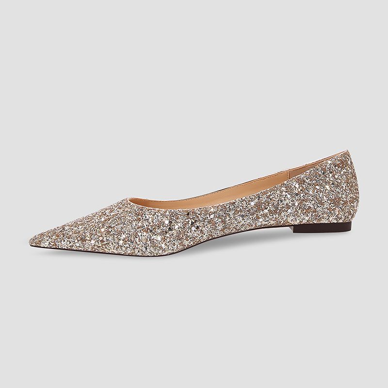 2024 new autumn pointed flat single shoes for women, champagne gold silver bridesmaid shoes, fairy style, can be worn on_voghion.com
