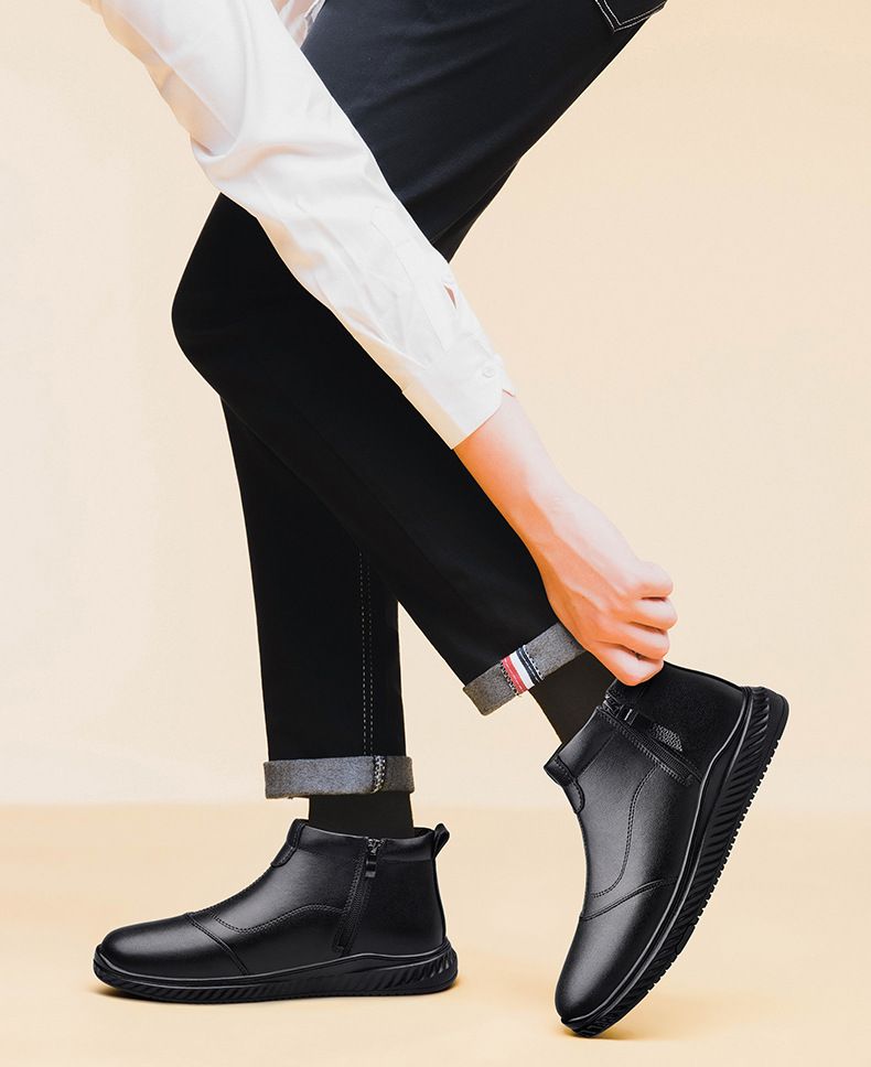 Baumwollschuhe, Herren-Samtschuhe, dicke Lederschuhe, wasserdichte Freizeitschuhe, Herren-High-Top-Schuhe für Senioren, Schneestiefel_voghion.com