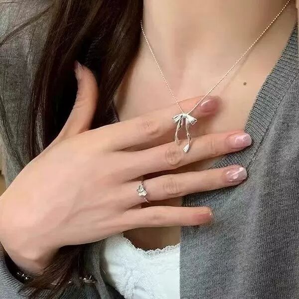 Strling Silvr Starry Ribbon Bow For Womn, Ins Styl, Light Luxury, Swt Girl, High-End Fl, Trndy Engravd_voghion.com