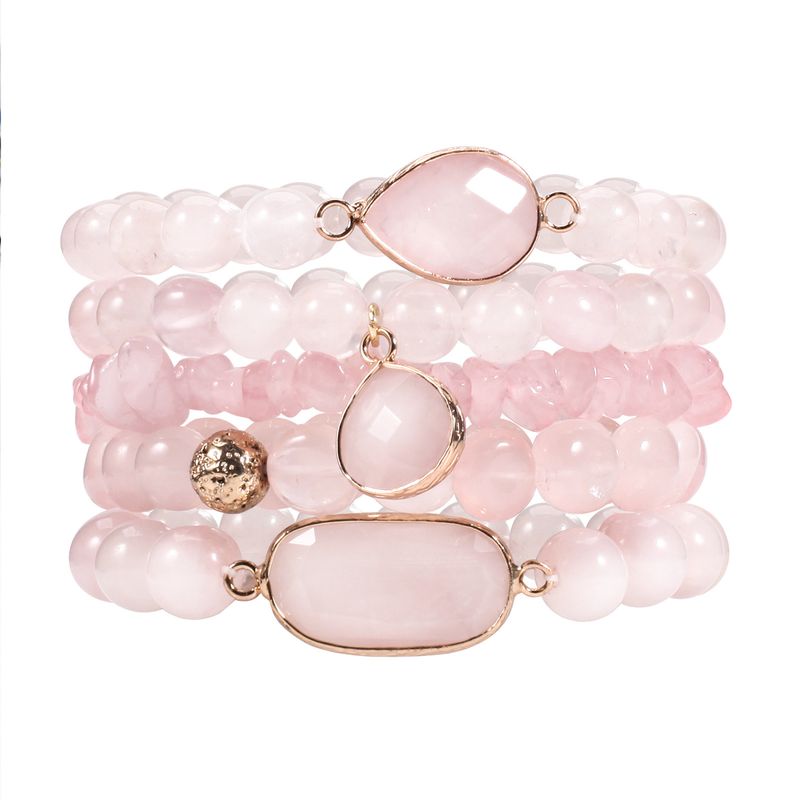 Ronn Perlen Natursteen Armbänner Rosa a Wäiss Set Elastesch Perlen Verstellbar_voghion.com