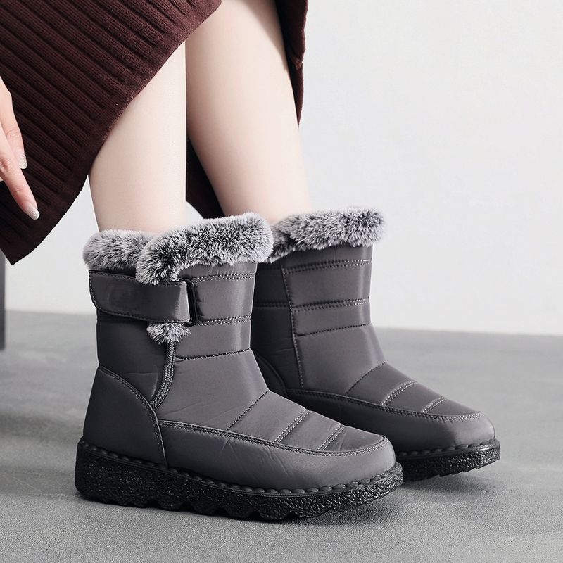 Women's High-Cut Winter Snow Boots With Faux Fur Lining, Waterproof Umbrella Fabric, PU Anti-Slip Sole, Adjustable Hook & Loop Closure (EU 36-45)_voghion.com