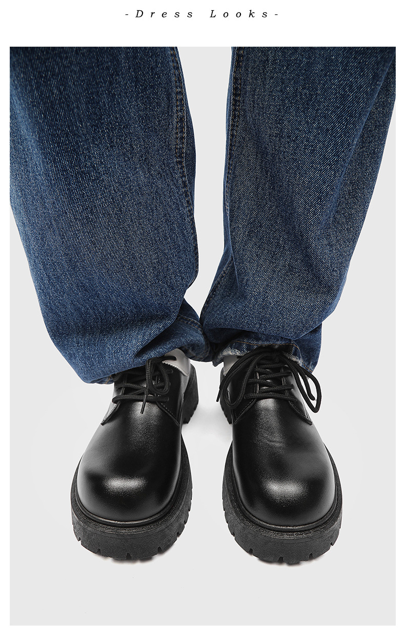 Men's Casual Derby Shoes With Thick Sole & Height Increase - Round Toe Low Top PU Leather Lace-Up Shoes For Daily Wear_voghion.com