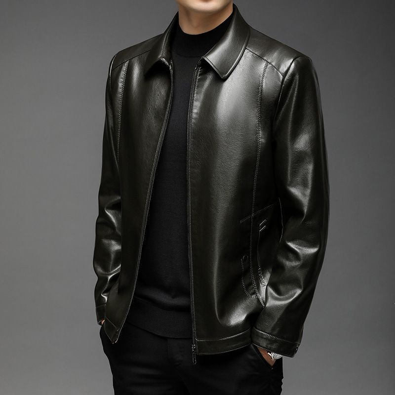 Men's Haining Genuine Leather Spring Thin Style, Lapel, Sheepskin, Business Middle-Aged Dad Jacket, New Style_voghion.com