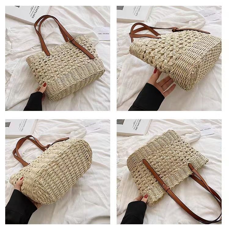 Γυναικεία τσάντα ώμου, υφασμένη τσάντα διακοπών για παραλία, τσάντα tote, καλάθι λαχανικών χειρός, μοντέρνα υφασμένη τσάντα μεγάλης χωρητικότητας_voghion.com