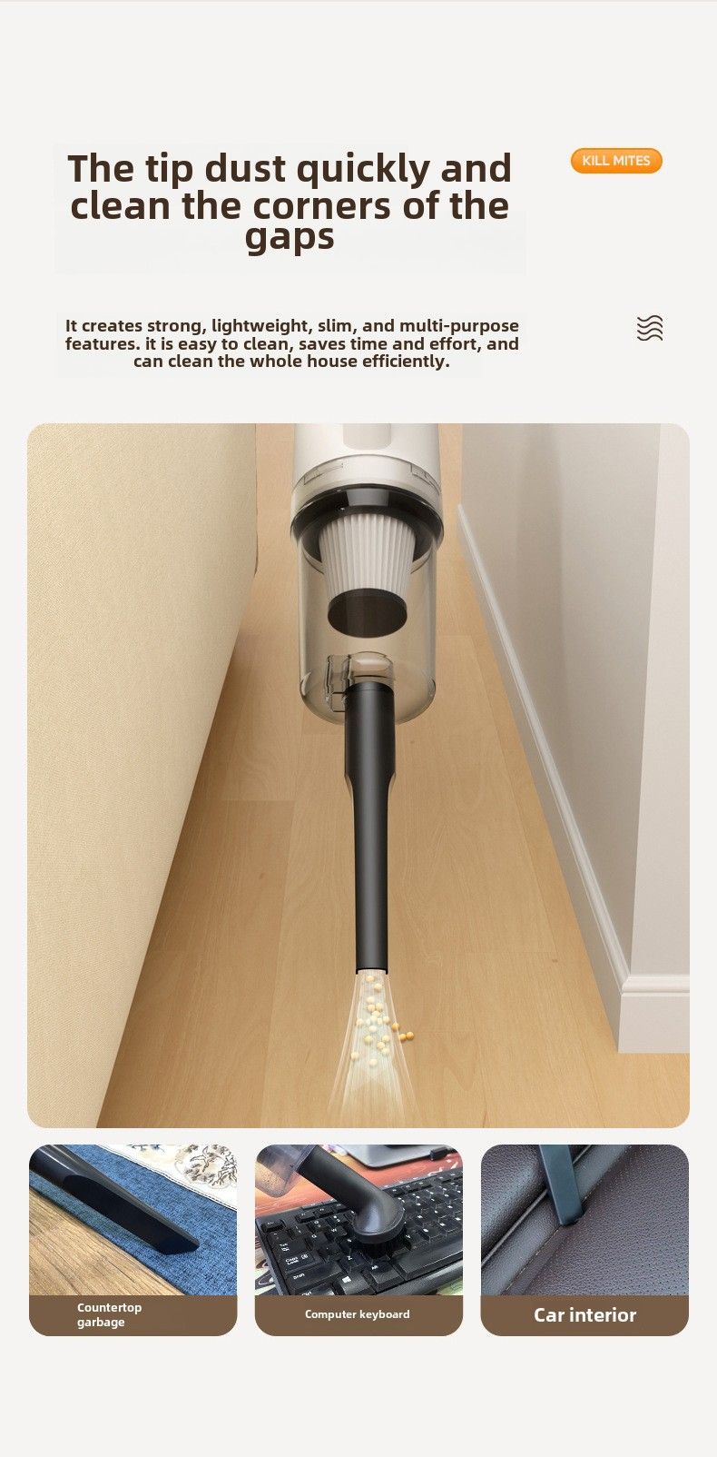 Auto Staubsauger drahtlos Super Haushaltswëschgerät mat Waassertank Auto Handheld Grouss Saugstaubblos_voghion.com