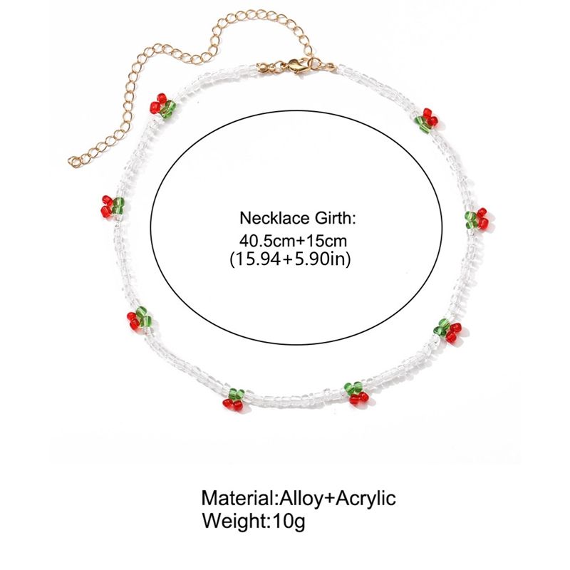 Moda Bohemya Boncuklu Kırmızı Kiraz Kolye Kadınlar İçin Sevimli El Yapımı Meyve Tohumu Boncuk Şeffaf Choker Kolyeler Boho Takı_voghion.com