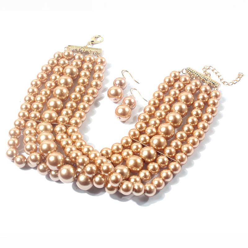 Conjunto de collar y accesorios para mujer con collar multicapa de perlas cortas_voghion.com