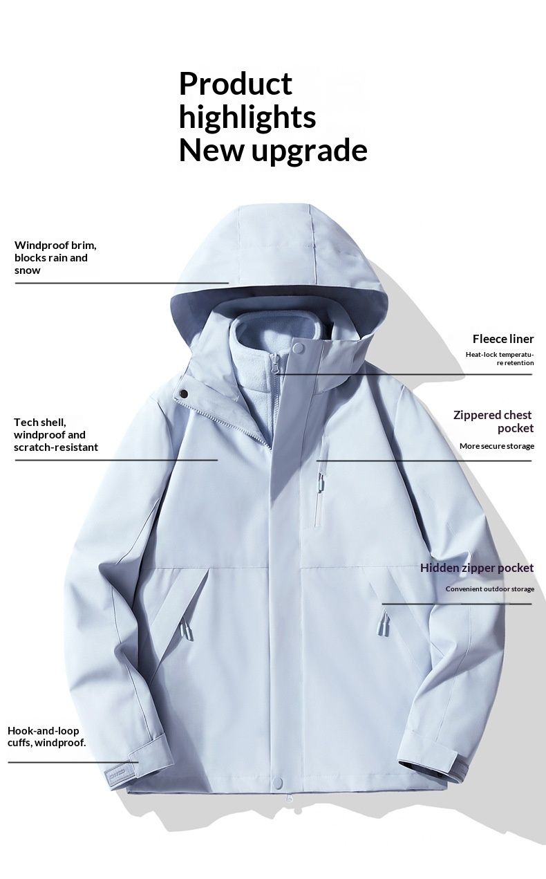 001 3-in-1 Outdoor Detachable Mountaineering Couple Two-Piece Set Windproof Jacket Waterproof Coat For Hiking And Camping_voghion.com