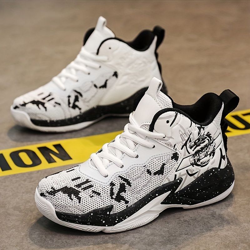 Coole, stylische, gewebte Basketballschuhe für Jungen, Kinder und Teenager, atmungsaktiv, rutschfest, verschleißfest, mit Schnürung an der Mitte für_voghion.com