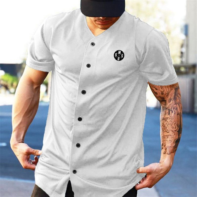 Kurzarmhemd der Hardcore-Serie für Herren, Sport und Fitness, minimalistischer Sommertrend, kragenlose Hemd-Strickjacke_voghion.com