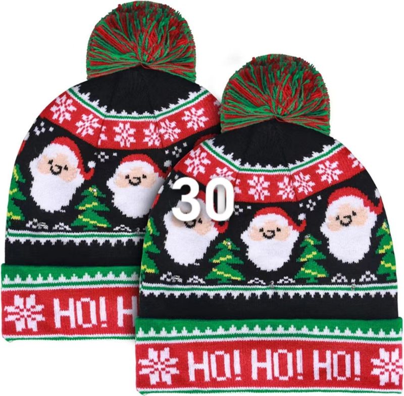 2024 Nieuwe Jacquard LED Wollen Herfst/Winter Warme Gebreide Kerstmuts_voghion.com