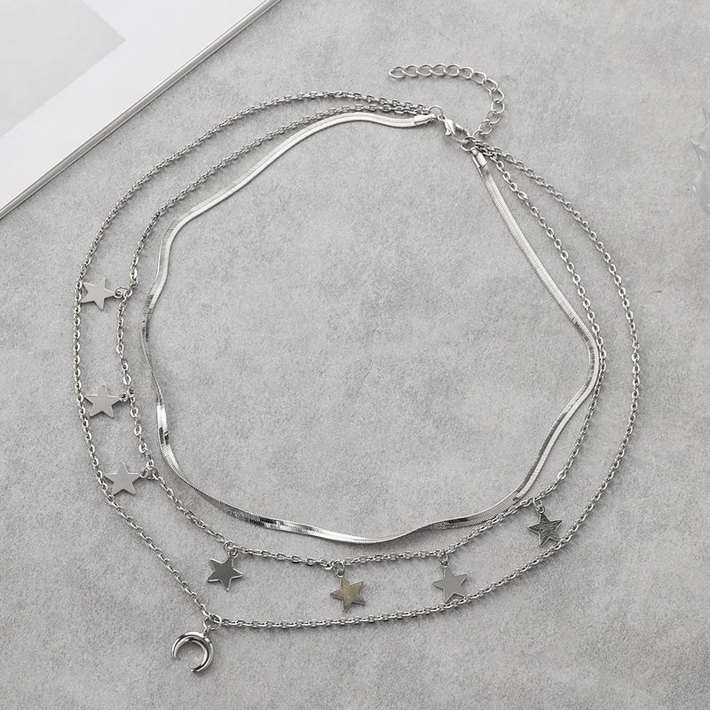 New Multi Layered Fashion Star Moon 3-layer Necklace Jewelry_voghion.com