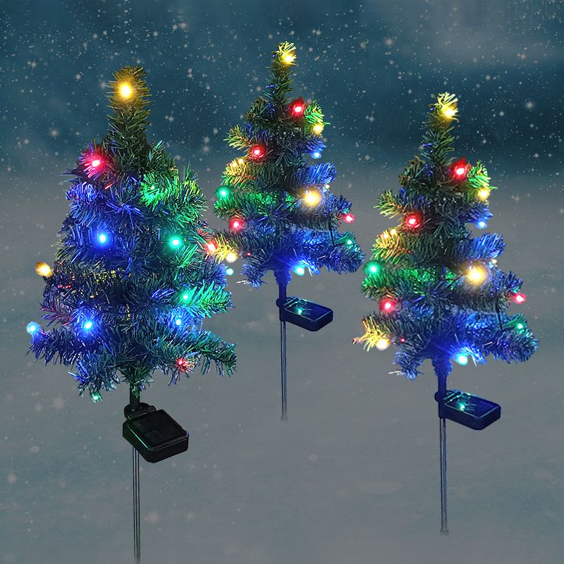 Nieuwe grote, gloeiende zonne-kerstboom met LED-verlichting, kleurrijke tuin, binnenplaats, buiten, waterdichte landschapssfeerverlichting_voghion.com