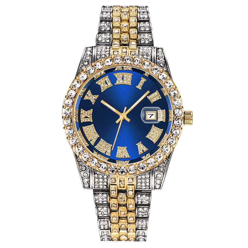 Ensemble de bijoux 2 pièces/ensemble Montre homme diamant tendance hip-hop performance grand cadran_voghion.com