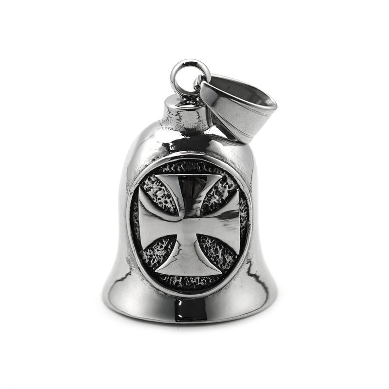 Collier pendentif cloche en acier inoxydable avec logo croix dominante de style moto_voghion.com