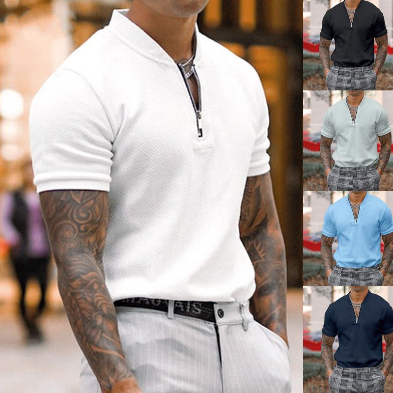 New summer polo shirt with lapel, short sleeved T-shirt, men's casual tight fitting top_voghion.com