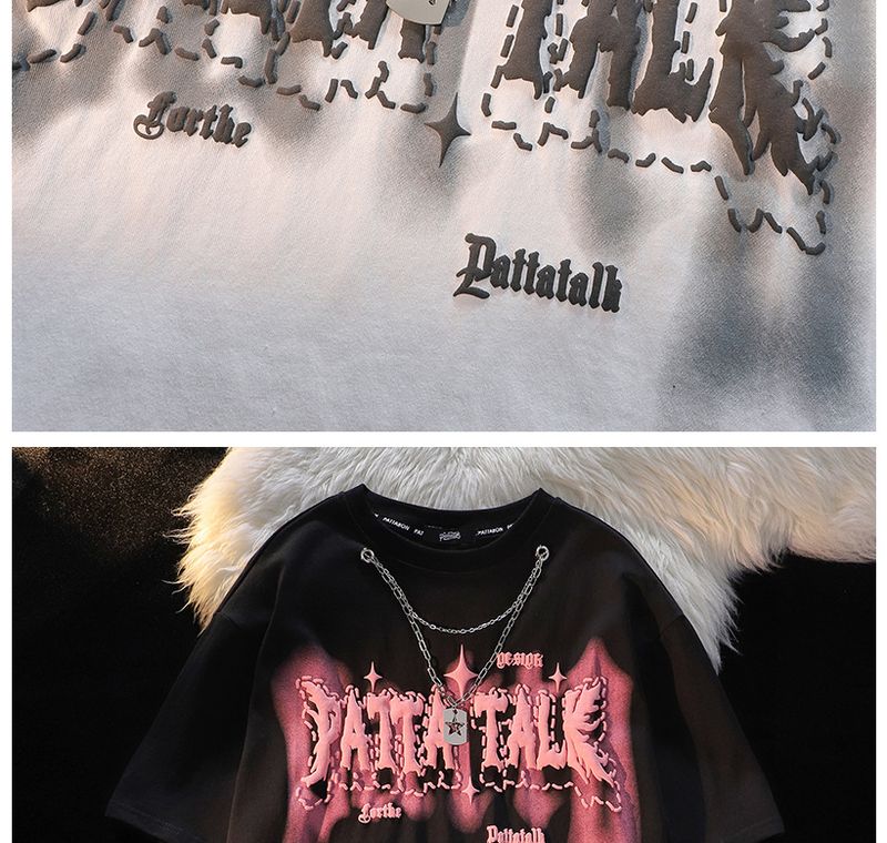Dammekleeder Retro Stroossekette Reng Kotteng Kuerzärmel T-Shirt Frae locker grouss Versioun séiss a cool Trend Mark Halbärmel Top_voghion.com