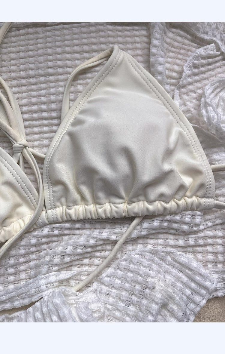 Bikini Langarm Sonnenschutz Zweiteiliger Badeanzug Für Damen Neues Vierteiliges Set High-End Slim Sexy Pure Desire Weiß_voghion.com