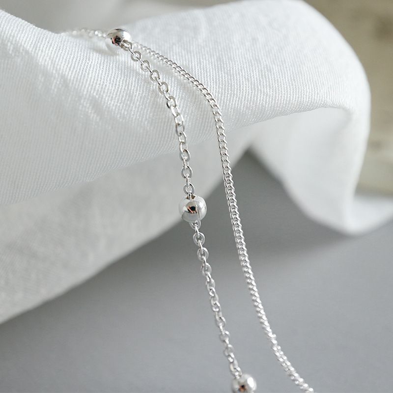 366 Korean Version Student Girl Elegant Personality Simple Versatile Beaded Double Layer S Pure Silver Anklet Chain_voghion.com