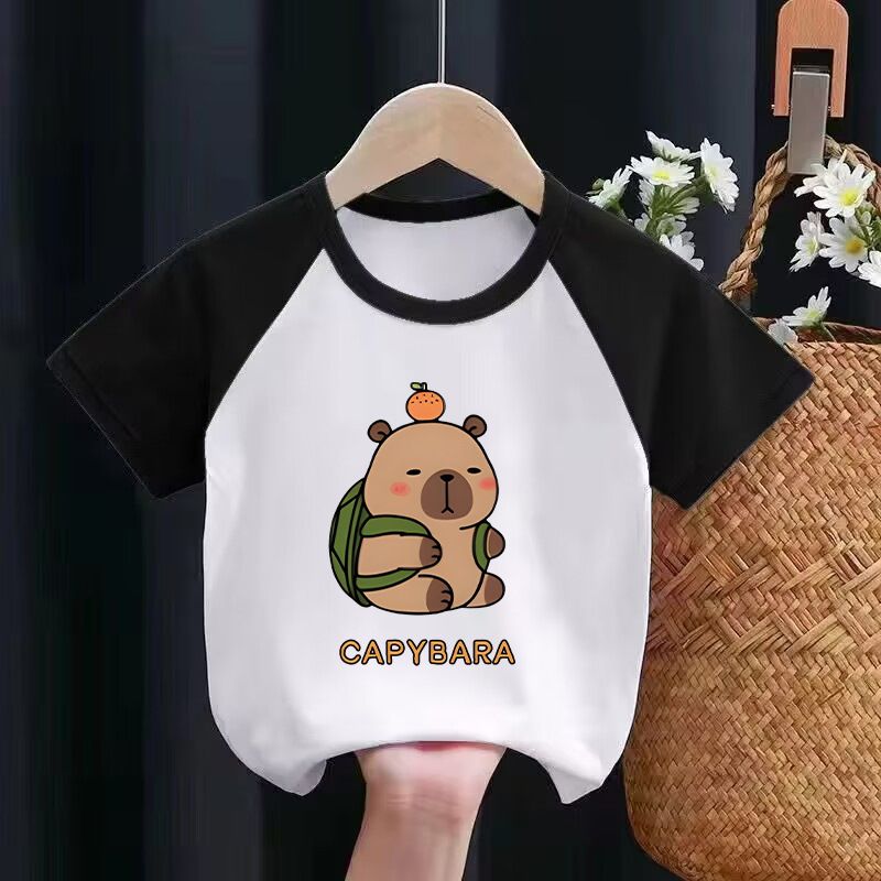 Kids’ Clothing Capybara Capybara Cartoon Pattern Printed Children's Clothing Summer Style Boys And Girls Round Neck Short Sleeved T Shirt_voghion.com