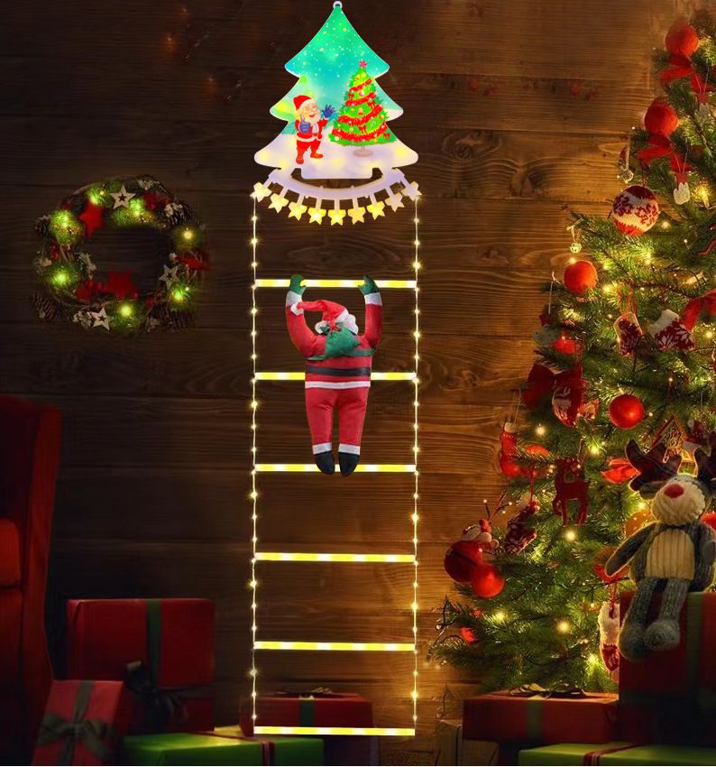 Decorazione da parete a LED con albero di Natale e scala di Babbo Natale, luci colorate per esterni_voghion.com