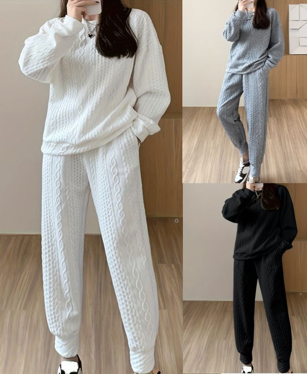 Abbigliamento da donna, maglione girocollo con tasca e maniche lunghe in jacquard_voghion.com