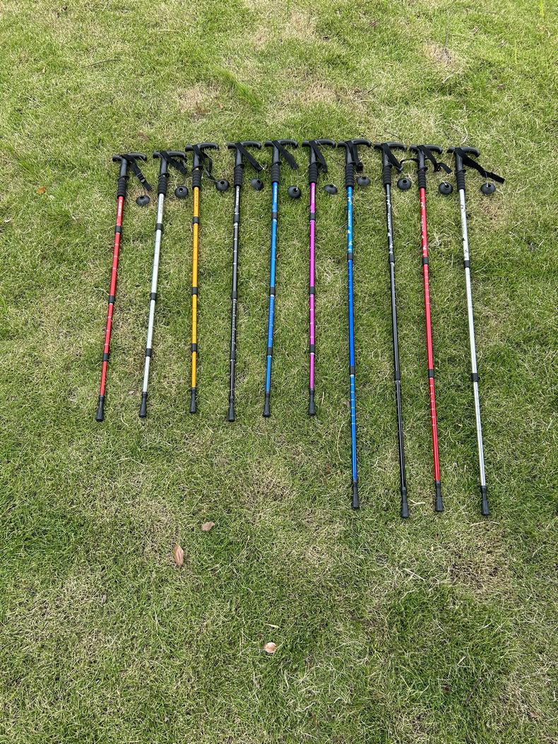 Dropshipping Aluminum Alloy Shock Absorbing T-Handle Trekking Pole Three-Section Old K-Handle Walking Stick Outdoor_voghion.com