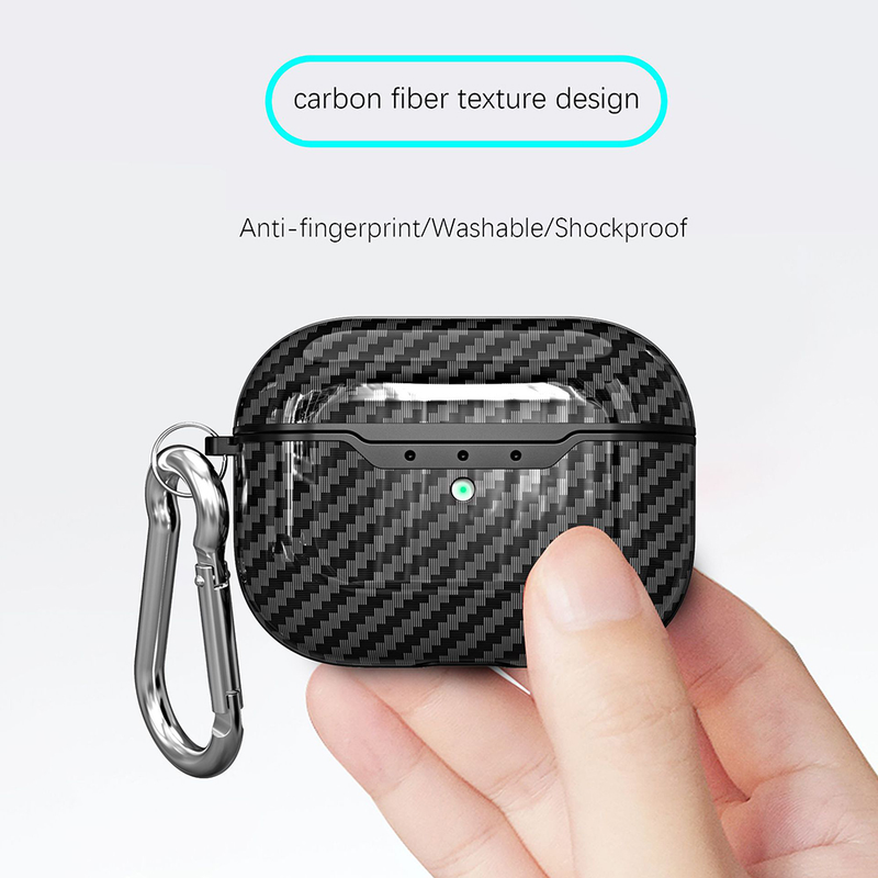 Xinweiqing Carbon Fiber Texture Bluetooth-kompatibel hörlursskyddsfodral för AirPods Pro_voghion.com