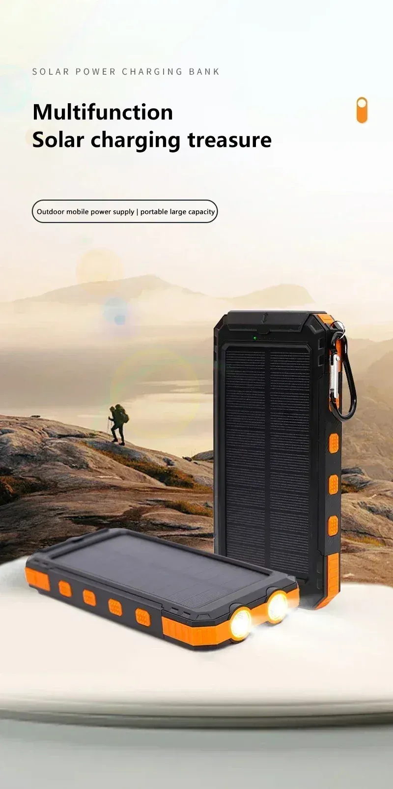 Batterie externe solaire portable 50 000 mAh avec LED ultra-lumineuses pour iPhone, Samsung, Xiaomi, Huawei_voghion.com