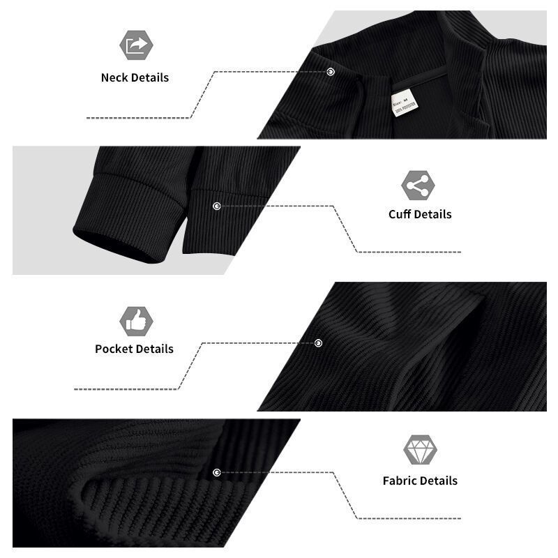 Autumn American Heavy Corduroy New Simple Versatile Multi Pocket Long Sleeved Stand Up Collar Jacket Men's Clothing_voghion.com