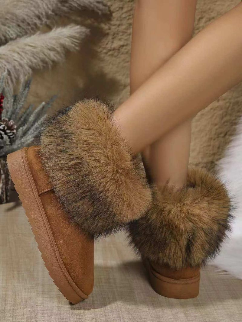 Cizme de zăpadă mărime mare, pantofi de damă din bumbac cu fleece gros, cizme casual și calde din blană pentru exterior_voghion.com