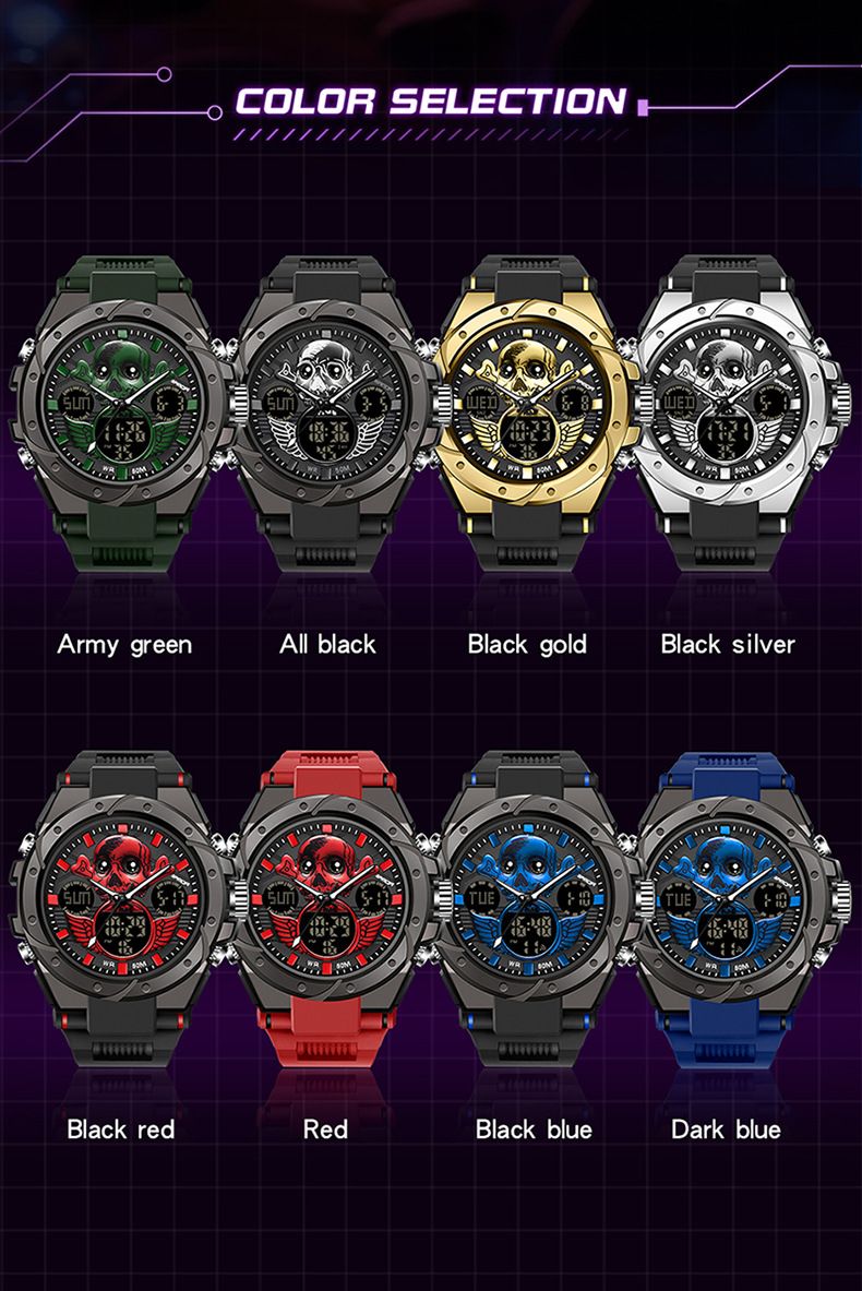 Stilvolle Herren-Skelettuhr mit Multifunktion, wasserdicht und mit Leuchtanzeige – robustes Gehäuse aus Zinklegierung und TPU-Armband – modische Totenkopfuhr_voghion.com