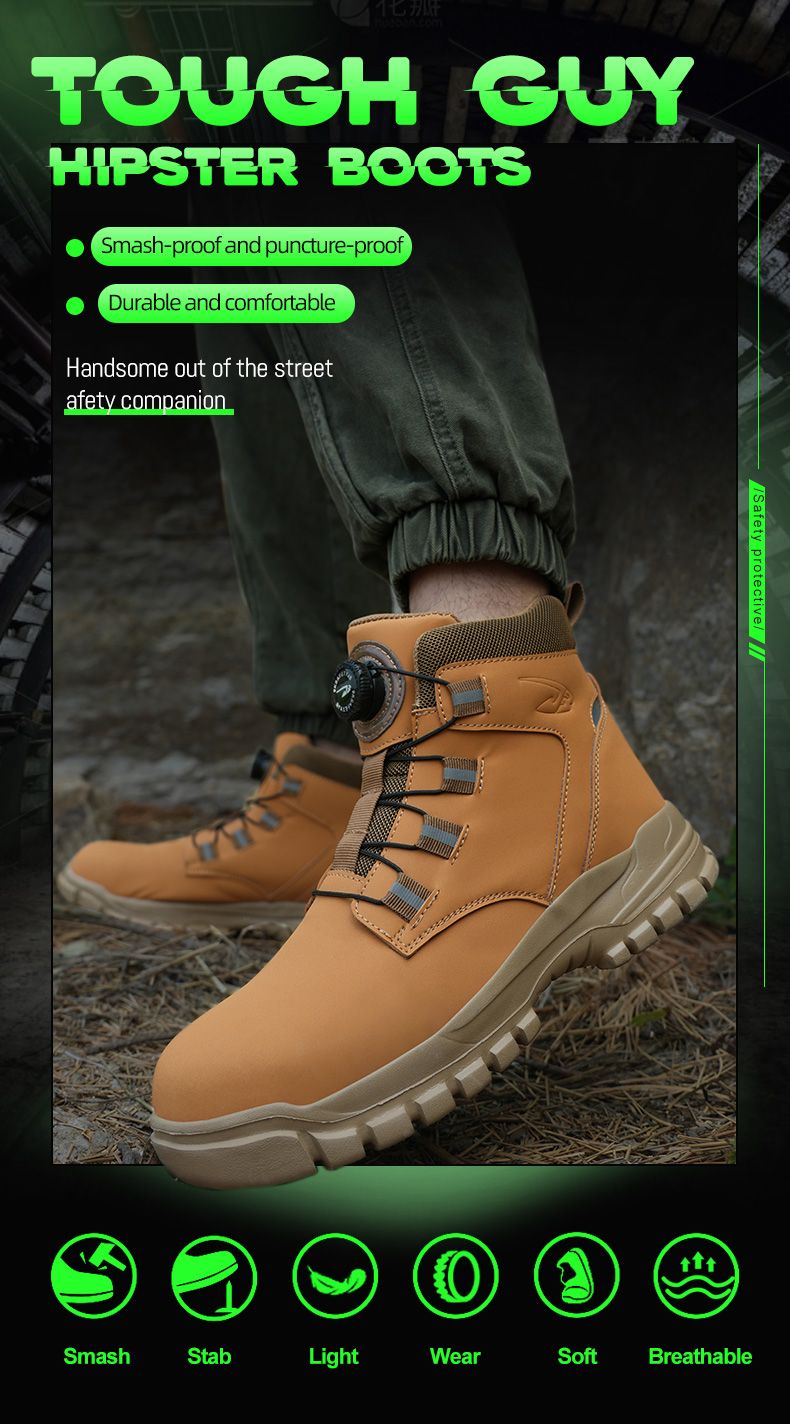 New Fashion 2024 Waterproof Security Work Safety Protective Leather Boots Anti-smash Anti-puncture Industrial Shoes_voghion.com