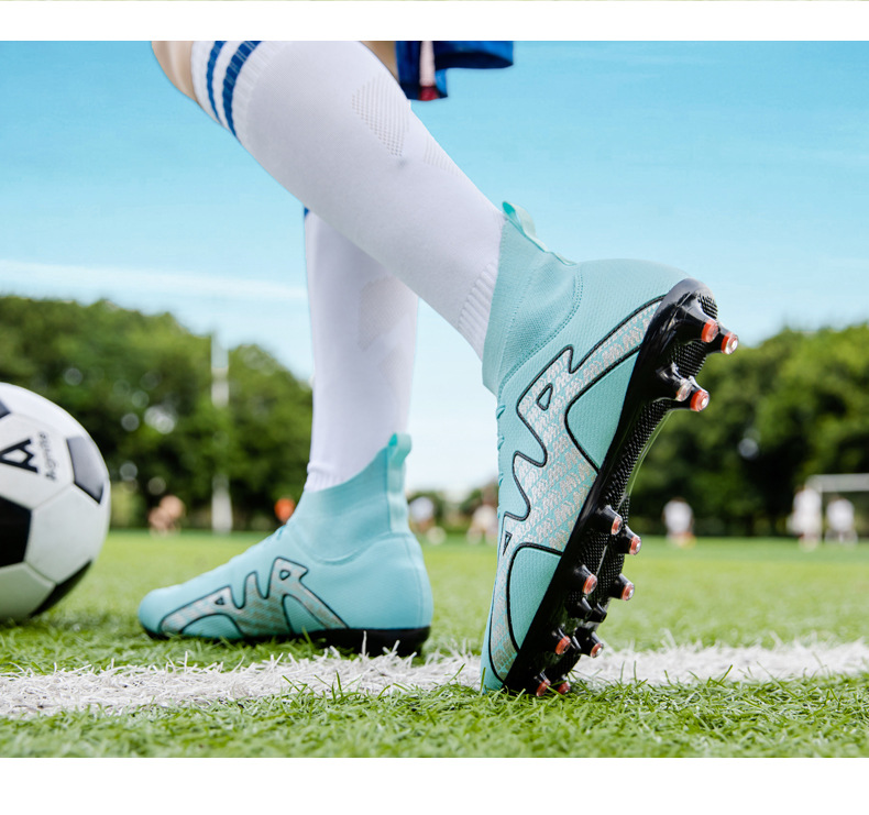 High-Top-Fußballschuh für Jungen und Mädchen, TF, gebrochener Kunstrasen, AG-Nagellederfuß, Jugend-Studenten-Trainingsschuhe_voghion.com
