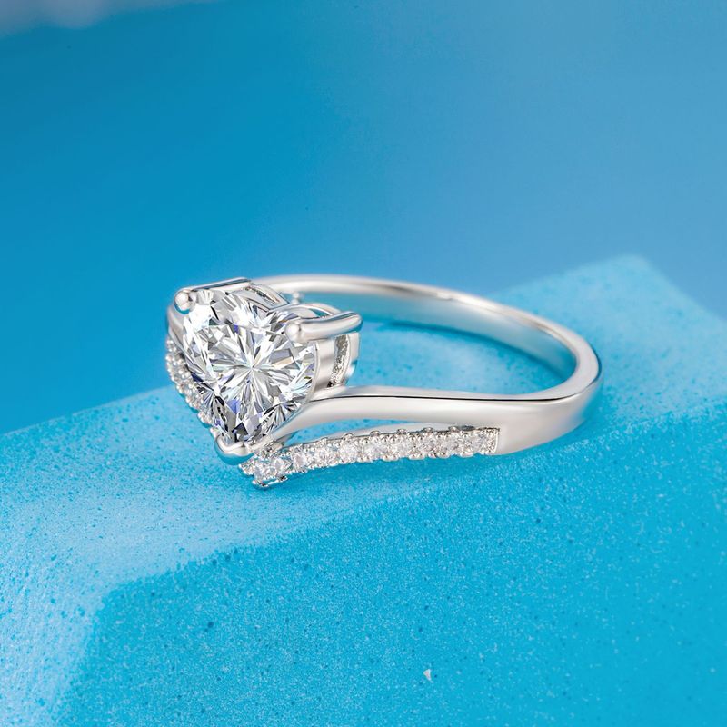 New Double-layer Peach Heart-shaped Zircon Ring Simple Heart-shaped Zircon Diamond-set Engagement Ring Marriage Proposal Ring_voghion.com