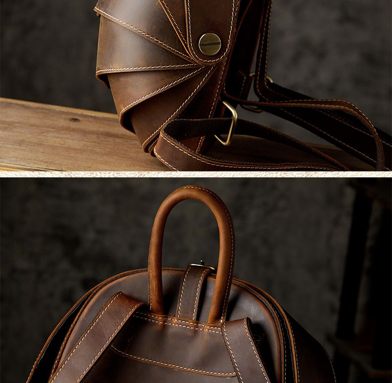 Handgemachter Rindsleder Personalisierter Käfer Rucksack für Männer Crazy Horse Leder Trendy Double Shoulder Casual School_voghion.com