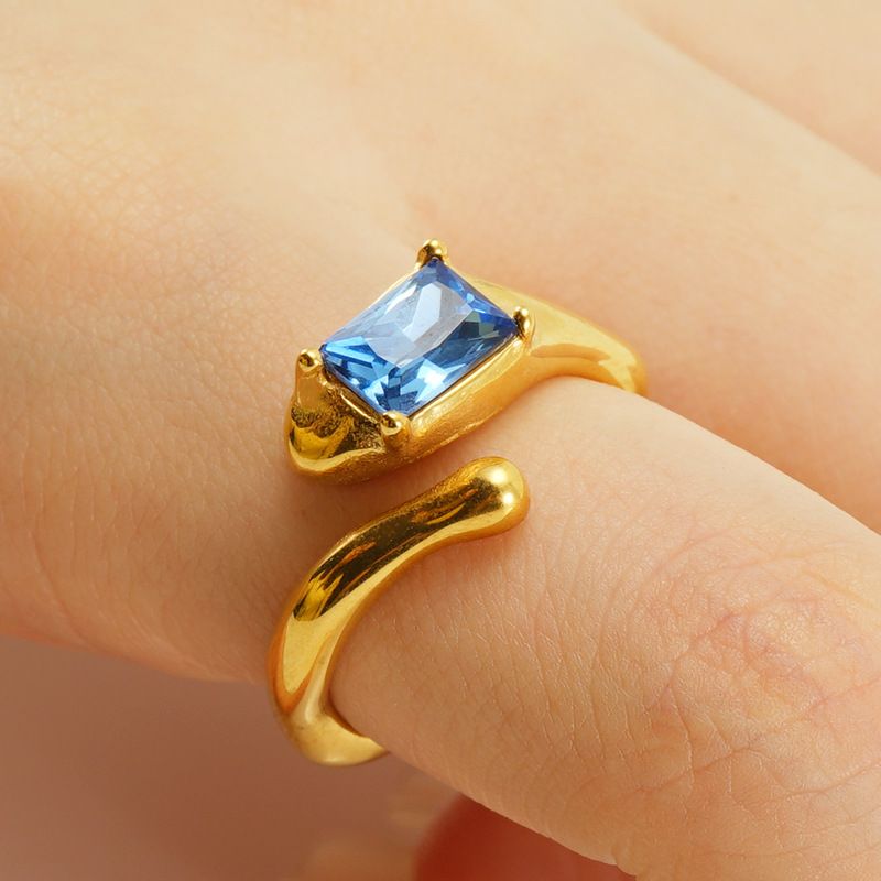 Anello aperto regolabile in acciaio al titanio con pietra di luna, personalità hip-hop, linee geometriche irregolari, per donna_voghion.com