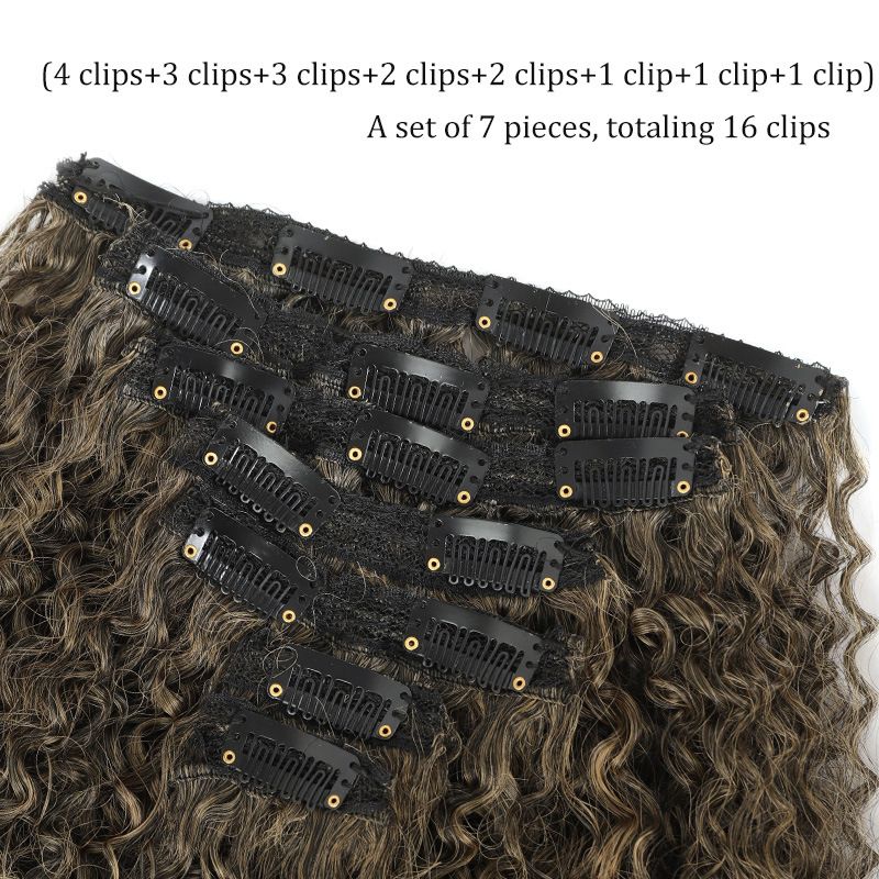 Synthetische haarverlengingen pruik stuk 50cm140g Haarverlengingen Krulclip Dames krullen haarverlengingen 7-delige set_voghion.com