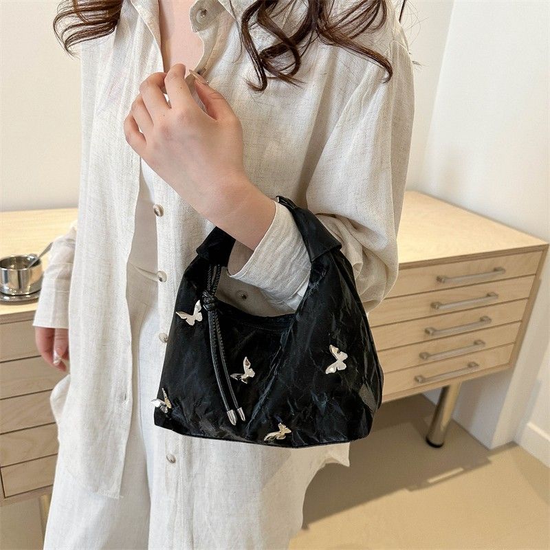 Borsa a tracolla a farfalla metallizzata alla moda in stile Ins, morbida in PU, modello Crescent 2024, da donna, estate_voghion.com