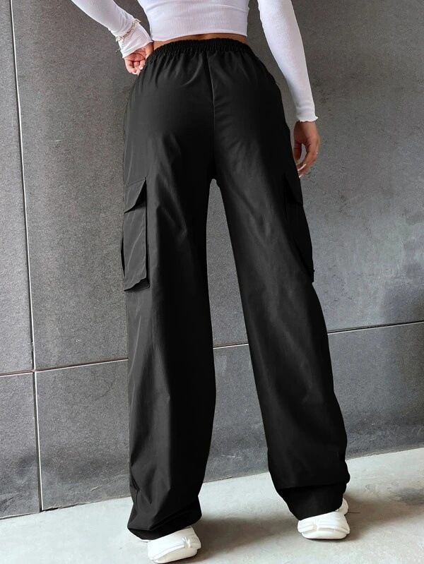 Damenbekleidung Gürtellose, hohe Taille, weites Bein, gerade, lockere Freizeithose_voghion.com