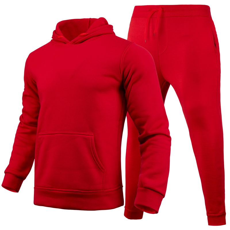 Herreklær fritidsblank ensfarget dress fleece løse genserbukser todelt sett_voghion.com