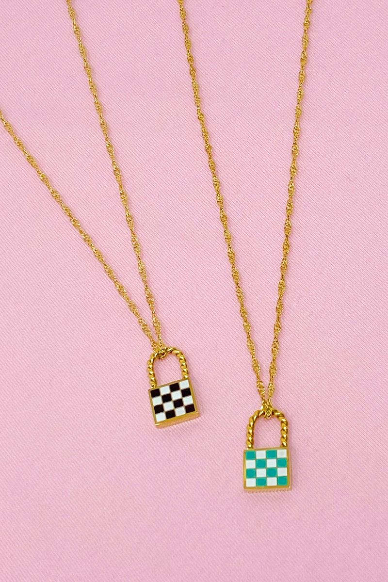 Checkered Locket NecklaceCheckered Locket Necklace_voghion.com