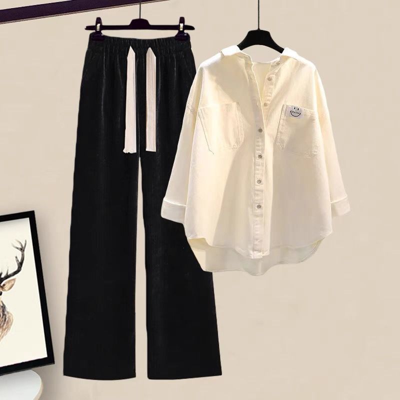 Completo coordinato autunnale giovanile - Elegante camicetta e pantaloni comodi in bianco e nero - Completo coordinato per l'ufficio e il weekend (S-2xl)_voghion.com