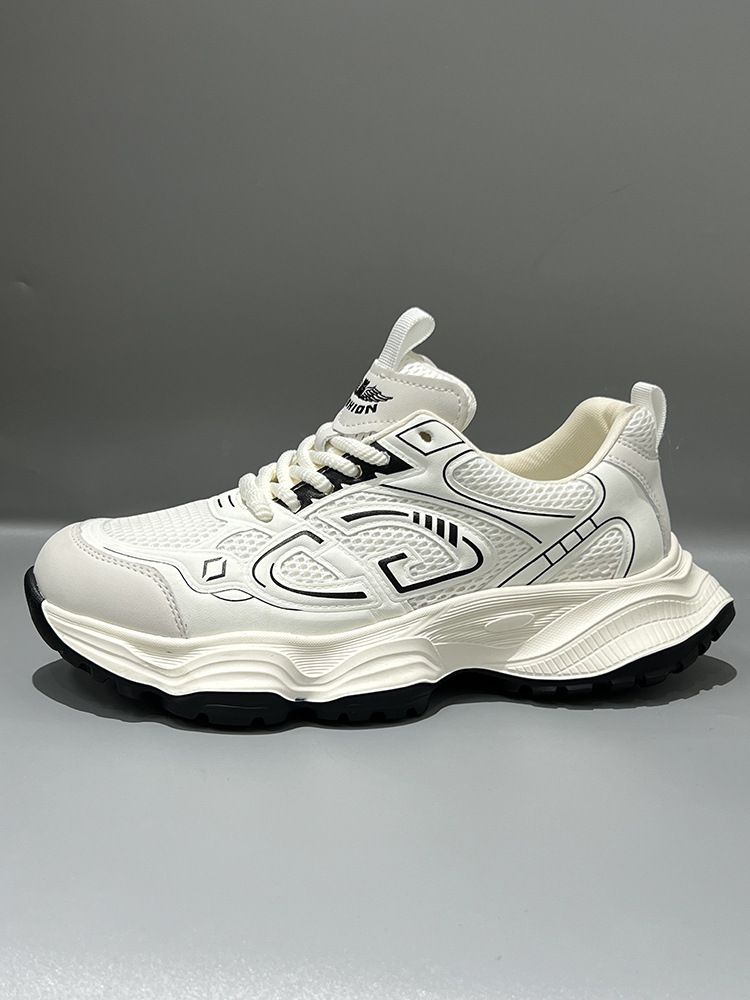 Chaussures de sport en maille pour hommes, nouvelles chaussures tendance d'automne blanches à semelles épaisses, légères et respirantes, décontractées et rehaussantes_voghion.com