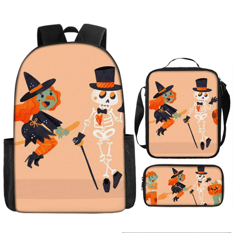 Halloween backpack pumpkin ghost three piece set primary and secondary school students backpack children's backpack shoulder bag pencil case_voghion.com