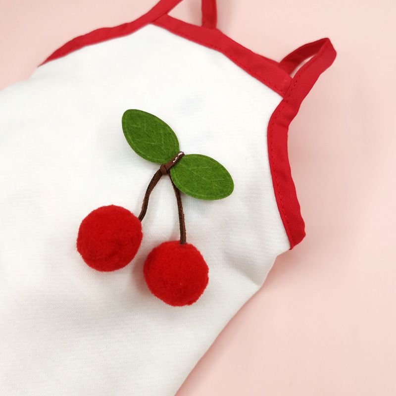 Spring And Summer Cherry Strap Dress Embroidered Dog T-Shirt_voghion.com