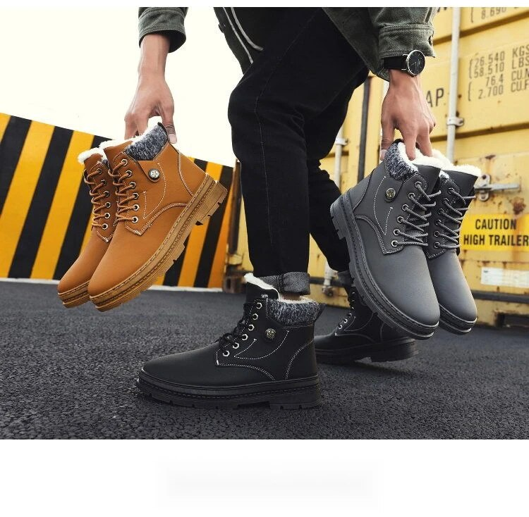 Pelúcia de neve de inverno e isolamento grosso, botas curtas casuais masculinas Martin, cano alto à prova d'água,_voghion.com