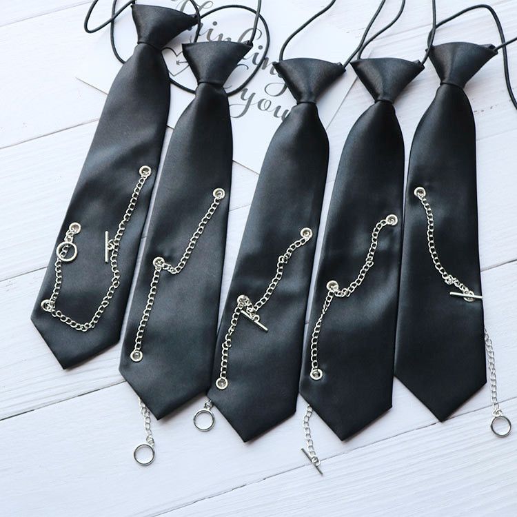 Cravatta a catena originale per donna, catena in metallo che non necessita di essere annodata, moda semplice, stile college JK nero, cool e attraente_voghion.com