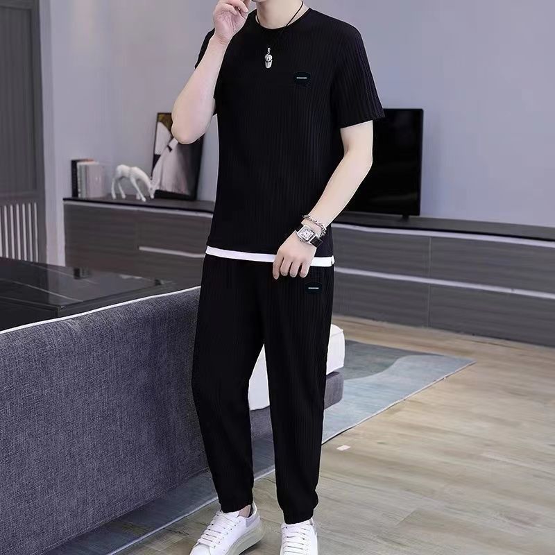 Sommer-Sport-Set in Übergröße, High-End, lässig, atmungsaktiv, elastisch, schnelltrocknend, ultradünn, kurzärmlig_voghion.com
