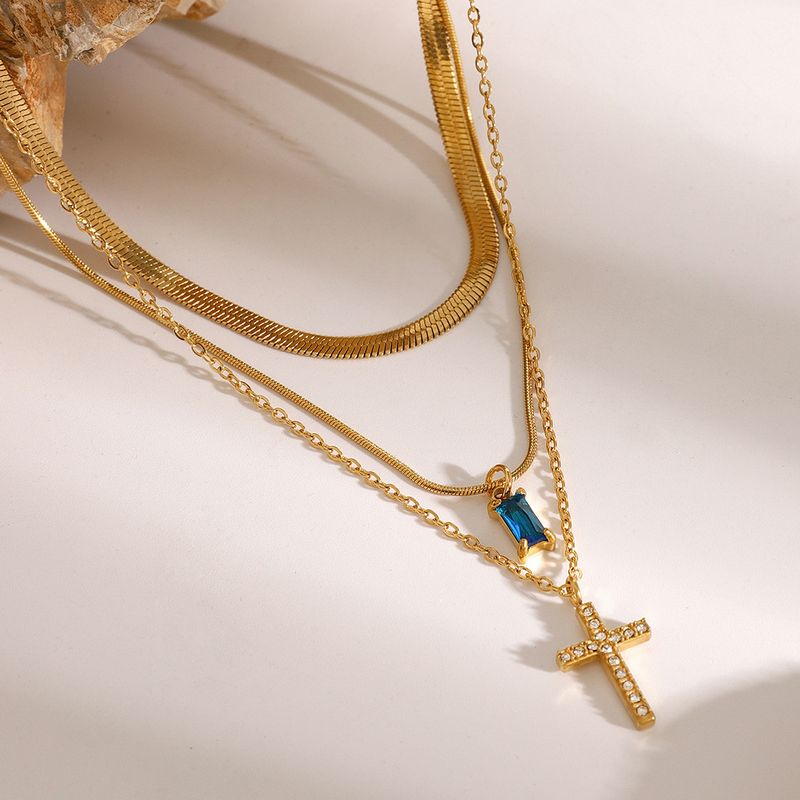 Collana girocollo con ciondolo geometrico in acciaio inossidabile a strati, con zirconi, per donne, elegante e alla moda_voghion.com